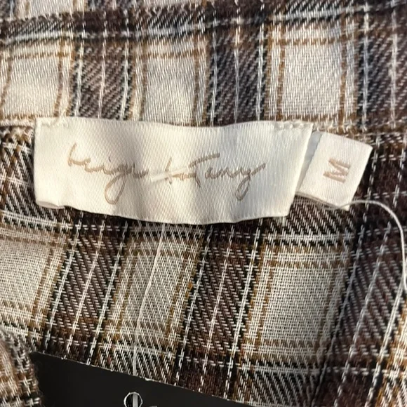 Women's Plaid Button Down Shirt - Brown and White - Picture 2 of 3